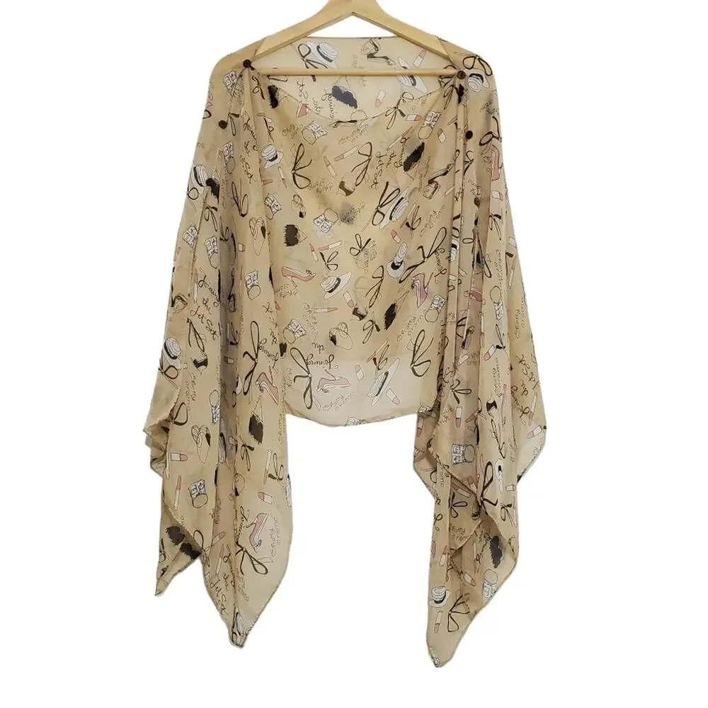 Chatty Aroma Makeup Handbag Print Lightweight Sheer Poncho Coverup